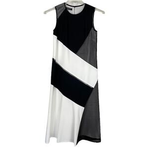 Lafayette 148 New York Midi Dress Size Small Black Nuri Laser-Cut Color-Block